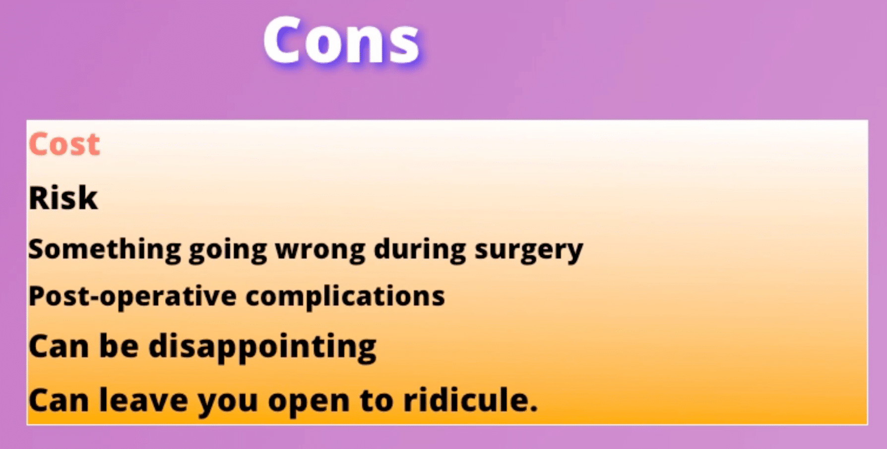Cosmetic Surgery Cons